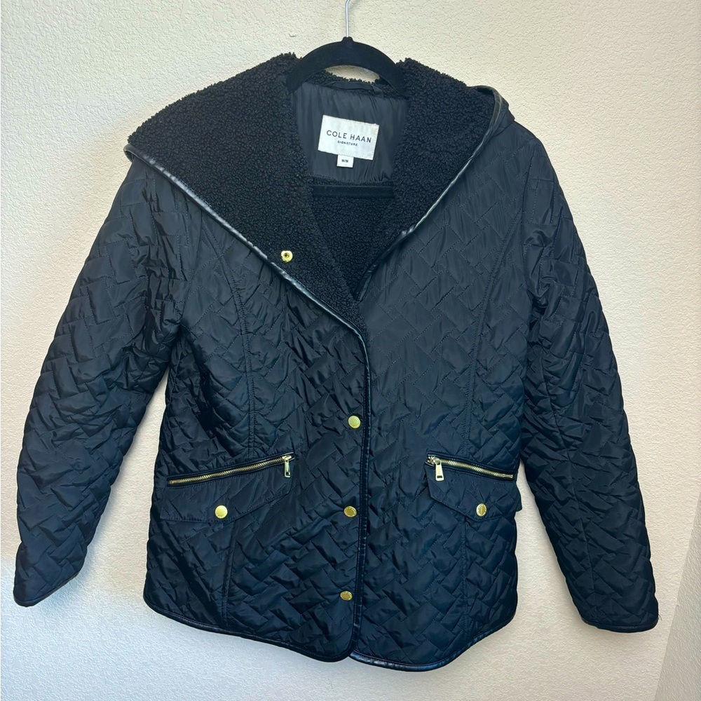 Cole Haan Black Quilted Puffer Jacket with Sherpa Lining